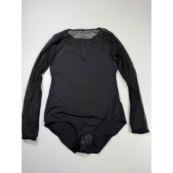 OYSHO Body Sheer Polka Dot Long Sleeve Top Black L‎ - Picture 1 of 6